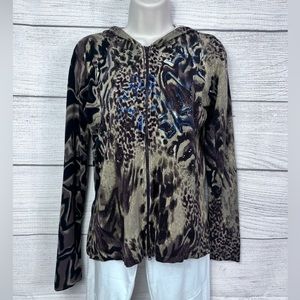 Alberto Makali Animal Print Beaded Zip Up Hoodie Medium 💗
